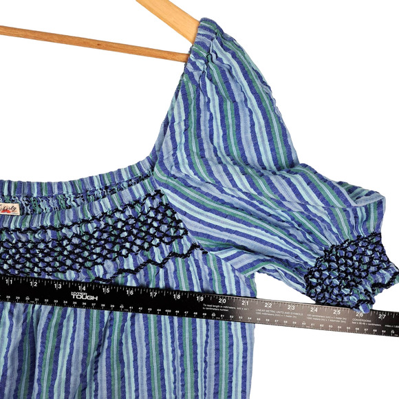 Faherty Top Womens Large Presley Seersucker Coast Boho Smocked Peasant Fairycore - Picture 4 of 8